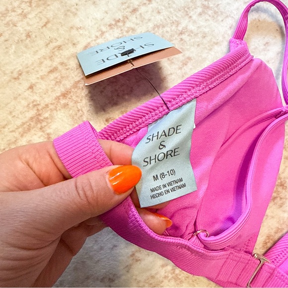 Shade & Shore Ribbed Pink Triangle Bikini Top Adjustable Size M - Picture 3 of 4